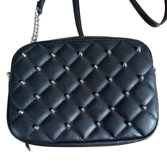 NWT REBECCA MINKOFF Quilted Studded Crossbody Black‎ Silver Hardware - Picture 1 of 13